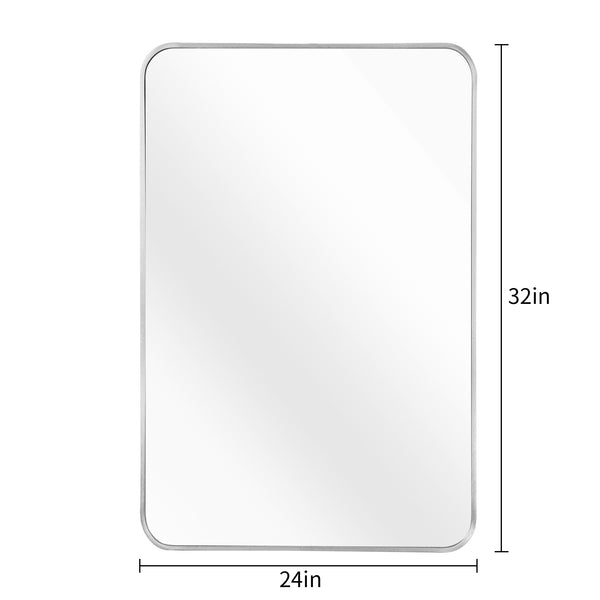 English Elm 24X32 Inch Sleek Silver Metal Framed Bathroom Mirror - High-Definition Glass, Safe Installation & Modern Style W2203P302685
