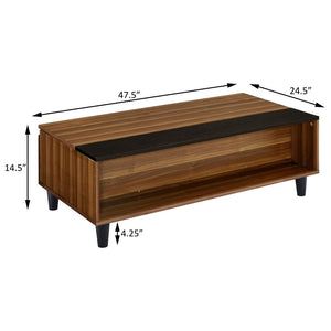 English Elm Walnut Lift-Top Coffee Table: Mid-Century Modern Elegance With Functional Open Storage & Style B062P181387-GIGA
