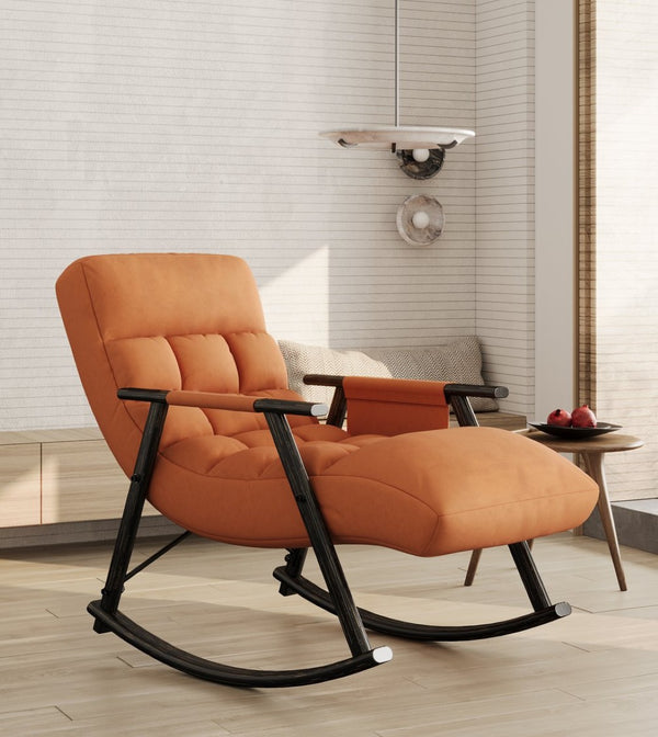 English Elm 42"l Folding Rocking Chair Iron Frame Cushioned High Back Adjustable Footrest Lounge W1669P163324