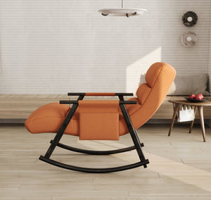 English Elm 42"l Folding Rocking Chair Iron Frame Cushioned High Back Adjustable Footrest Lounge W1669P163324