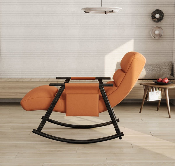 English Elm 42"l Folding Rocking Chair Iron Frame Cushioned High Back Adjustable Footrest Lounge W1669P163324