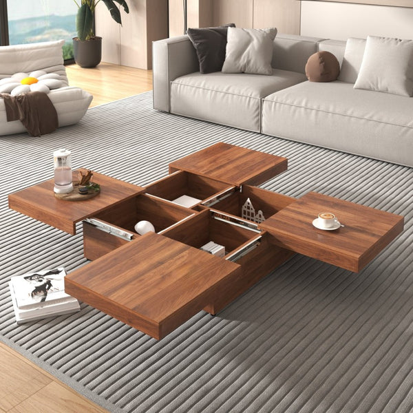 English Elm Square Marble Veneer Coffee Table with Sliding Top Hidden Storage Pedestal Base N735P388120D