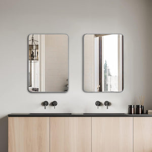 English Elm 24X32 Inch Sleek Silver Metal Framed Bathroom Mirror - High-Definition Glass, Safe Installation & Modern Style W2203P302685