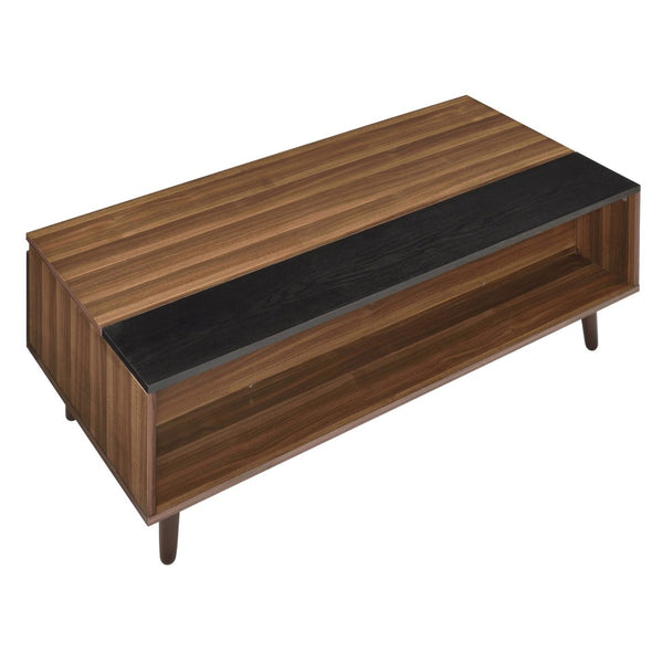 English Elm Walnut Lift-Top Coffee Table: Mid-Century Modern Elegance With Functional Open Storage & Style B062P181387-GIGA