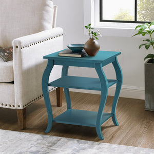 English Elm Teal Two-Shelf End Table with Cabriole Legs and Wood Top — Elegant Storage Accent for Living Rooms B062P181377