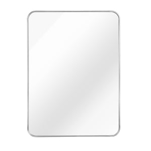 English Elm 24X32 Inch Sleek Silver Metal Framed Bathroom Mirror - High-Definition Glass, Safe Installation & Modern Style W2203P302685