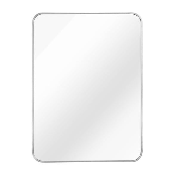 English Elm 24X32 Inch Sleek Silver Metal Framed Bathroom Mirror - High-Definition Glass, Safe Installation & Modern Style W2203P302685