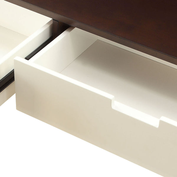 English Elm Espresso Retro 2-Drawer Sofa Table with Tapered Wood Legs, Smooth Glide, Dual-Color Espresso/White Finish B062P181380