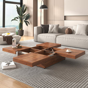English Elm Square Marble Veneer Coffee Table with Sliding Top Hidden Storage Pedestal Base N735P388120D