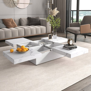 English Elm Square Marble Veneer Coffee Table with Sliding Top Hidden Storage Pedestal Base White N735P388120K
