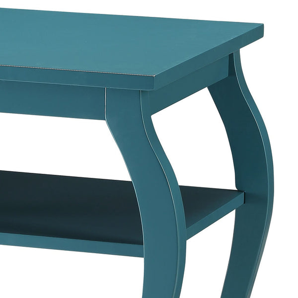 English Elm Teal Two-Shelf End Table with Cabriole Legs and Wood Top — Elegant Storage Accent for Living Rooms B062P181377
