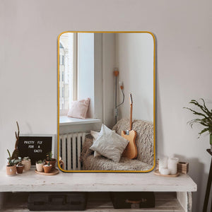English Elm 24X32 Inch Gold Metal Framed Bathroom Mirror – Modern Elegance, Shatterproof, Easy Mounting, Durable Design W2203P302680