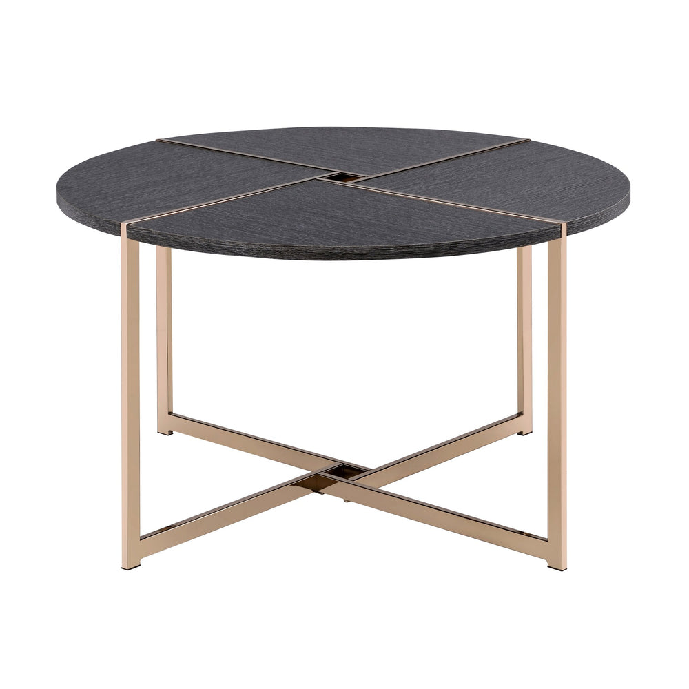 English Elm Black Black and Champagne Round Coffee Table with Sturdy Metal Frame, Spacious Black Top, Modern Chic Accent Piece (96) B062P181383