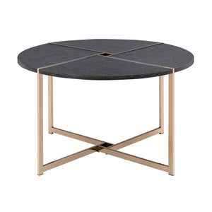 English Elm Black Black and Champagne Round Coffee Table with Sturdy Metal Frame, Spacious Black Top, Modern Chic Accent Piece (96) B062P181383