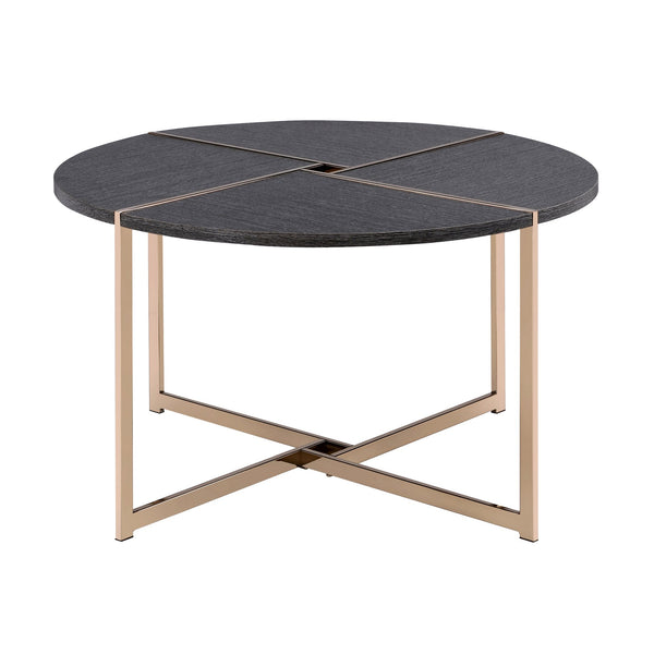 English Elm Black Black and Champagne Round Coffee Table with Sturdy Metal Frame, Spacious Black Top, Modern Chic Accent Piece (96) B062P181383