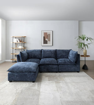 English Elm Modern Sectional Sofa - Versatile L-Shape Linen Couch With Convertible Ottoman For Any Space W1117S00286