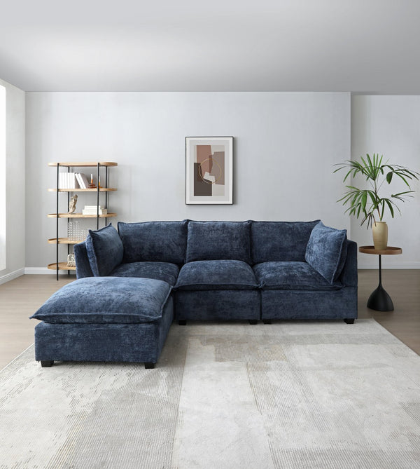 English Elm Modern Sectional Sofa - Versatile L-Shape Linen Couch With Convertible Ottoman For Any Space W1117S00286