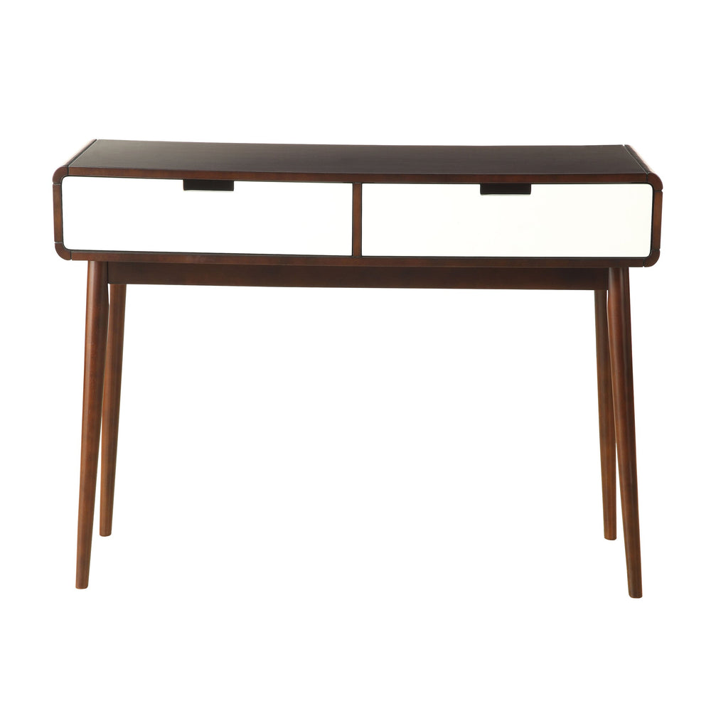 English Elm Espresso Retro 2-Drawer Sofa Table with Tapered Wood Legs, Smooth Glide, Dual-Color Espresso/White Finish B062P181380
