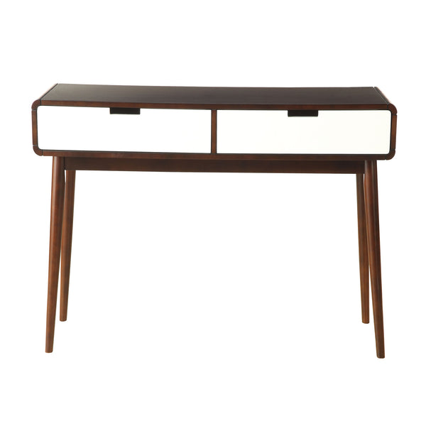 English Elm Espresso Retro 2-Drawer Sofa Table with Tapered Wood Legs, Smooth Glide, Dual-Color Espresso/White Finish B062P181380