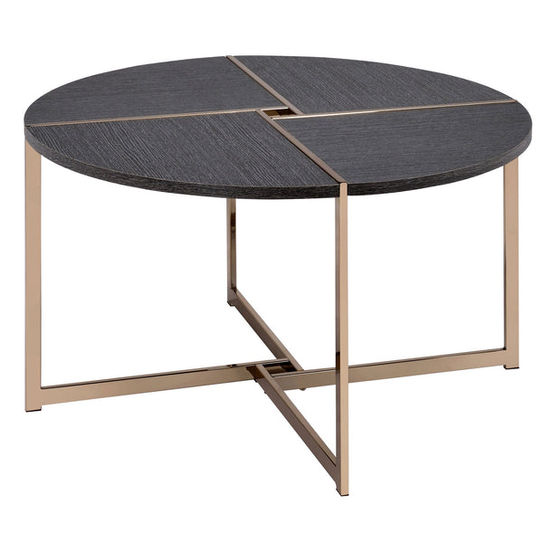 English Elm Black Black and Champagne Round Coffee Table with Sturdy Metal Frame, Spacious Black Top, Modern Chic Accent Piece (96) B062P181383