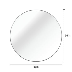 English Elm 36 Inch Round Metal Framed Bathroom Mirror 36" Large 4mm HD Glass Shatterproof Film Reinforced Hooks Silver W2203P303407