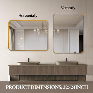 English Elm 24X32 Inch Gold Metal Framed Bathroom Mirror – Modern Elegance, Shatterproof, Easy Mounting, Durable Design W2203P302680