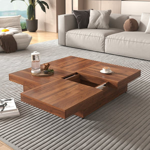 English Elm Square Marble Veneer Coffee Table with Sliding Top Hidden Storage Pedestal Base N735P388120D
