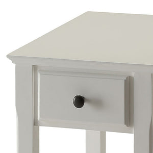English Elm White Accent Table with Drawer and Bottom Shelf, Solid Wood & MDF, Textured Finish, Bronze Handle, Compact Nightstand B062P181379