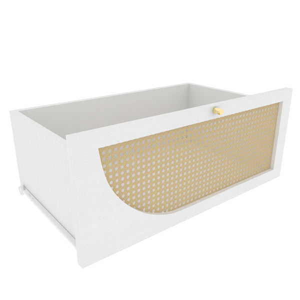 English Elm Storage Cabinet with Rattan Doors and Built-In Outlet, Tall Freestanding Hutch with Spacious Countertop and 4 Drawers W2227P160487