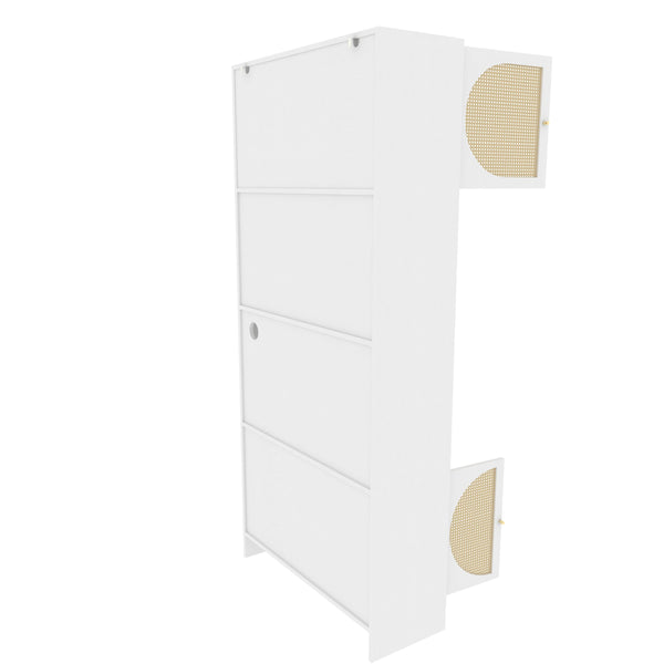 English Elm Storage Cabinet with Rattan Doors and Built-In Outlet, Tall Freestanding Hutch with Spacious Countertop and 4 Drawers W2227P160487