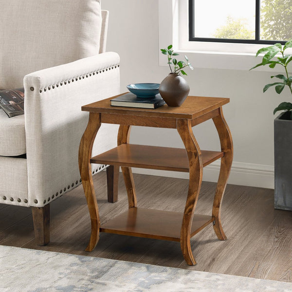 English Elm Walnut Elegant 2-Shelf End Table with Cabriole Legs, Solid Wood Top and Versatile Storage Shelf Appeal B062P181376
