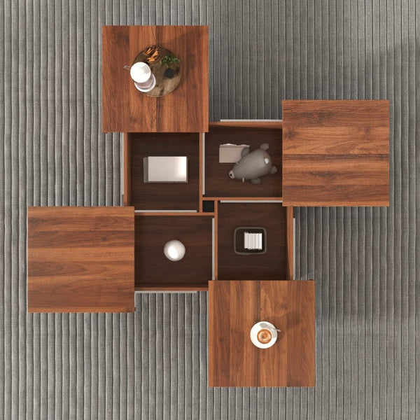 English Elm Square Marble Veneer Coffee Table with Sliding Top Hidden Storage Pedestal Base N735P388120D