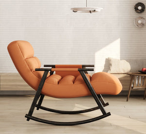 English Elm 42"l Folding Rocking Chair Iron Frame Cushioned High Back Adjustable Footrest Lounge W1669P163324