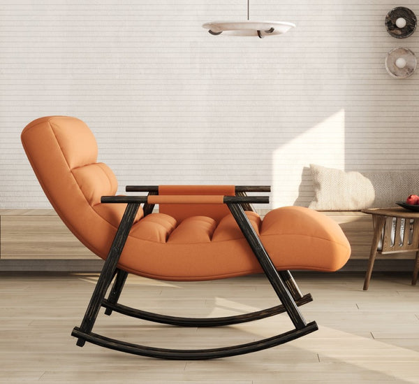 English Elm 42"l Folding Rocking Chair Iron Frame Cushioned High Back Adjustable Footrest Lounge W1669P163324