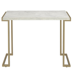 English Elm White Faux Marble Sofa Table with Champagne Sled Base – Modern Console for Entryway & Living Room Decor White+Gold B062P181382