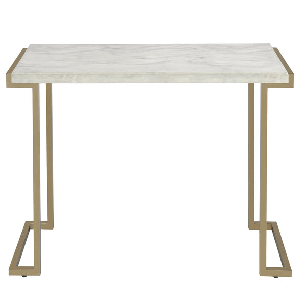 English Elm White Faux Marble Sofa Table with Champagne Sled Base – Modern Console for Entryway & Living Room Decor White+Gold B062P181382