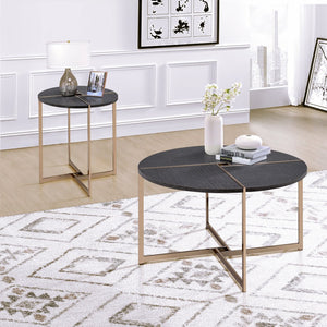 English Elm Black Black and Champagne Round Coffee Table with Sturdy Metal Frame, Spacious Black Top, Modern Chic Accent Piece (96) B062P181383
