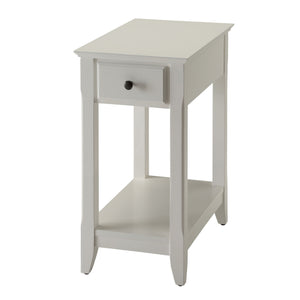 English Elm White Accent Table with Drawer and Bottom Shelf, Solid Wood & MDF, Textured Finish, Bronze Handle, Compact Nightstand B062P181379