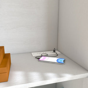 English Elm Storage Cabinet with Rattan Doors and Built-In Outlet, Tall Freestanding Hutch with Spacious Countertop and 4 Drawers W2227P160487