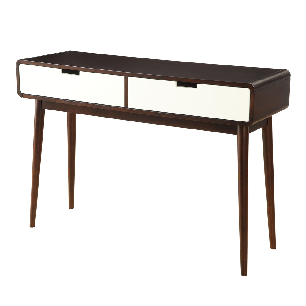 English Elm Espresso Retro 2-Drawer Sofa Table with Tapered Wood Legs, Smooth Glide, Dual-Color Espresso/White Finish B062P181380