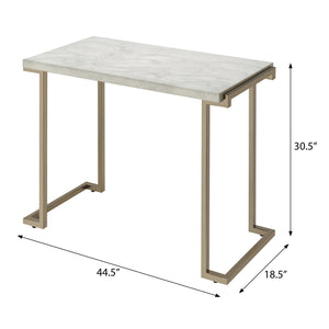 English Elm White Faux Marble Sofa Table with Champagne Sled Base – Modern Console for Entryway & Living Room Decor White+Gold B062P181382