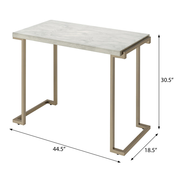 English Elm White Faux Marble Sofa Table with Champagne Sled Base – Modern Console for Entryway & Living Room Decor White+Gold B062P181382