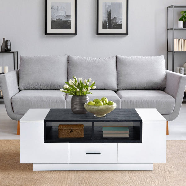 English Elm White Faux Marble Sofa Table with Champagne Sled Base – Modern Console for Entryway & Living Room Decor White+Black B062P181386