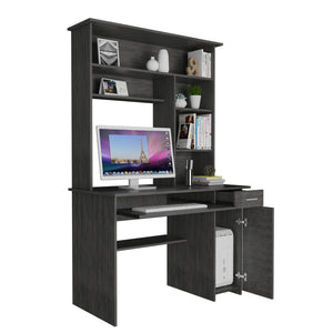 English Elm Compu 180 Hutch Desk With Shelves, Drawer & Retractable Keyboard Tray In Smokey Oak Finish B200S00008