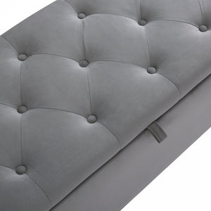 English Elm 1228 Grey Fabric Storage Ottoman with Hinged Lid Foam Seat for Living Room W2082P176550