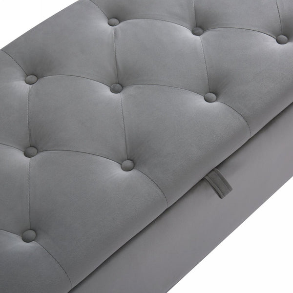English Elm 1228 Grey Fabric Storage Ottoman with Hinged Lid Foam Seat for Living Room W2082P176550