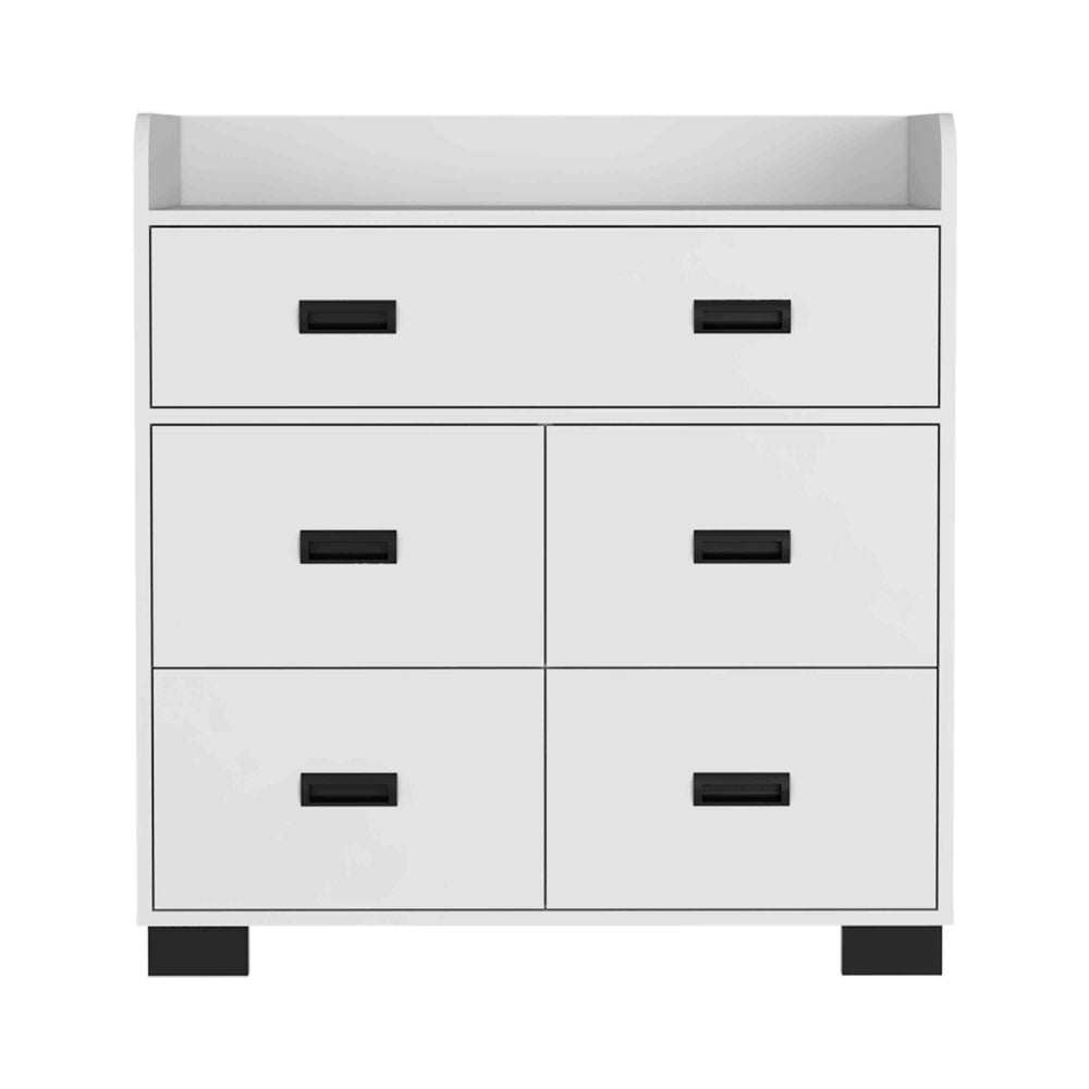 English Elm Alyn Four-Leg Dresser with One Double Drawer and Four Singles, Superior Top, Metal Rails, Chic Storage White 37 L x 20.5 W x 7 H B070S00002