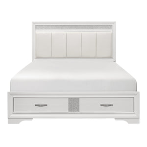 English Elm Modern Glam Queen Platform Bed with Upholstered Silver-Accent Headboard, White Finish, Storage Drawers B011S00891