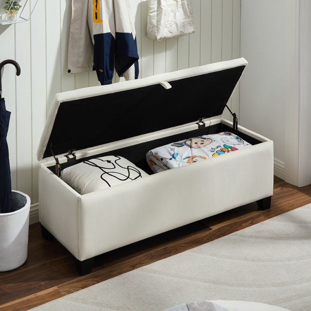 English Elm Fashion Beige Velvet Upholstered Storage Bench with Lift Top for Bedroom or Entryway W2082P176546