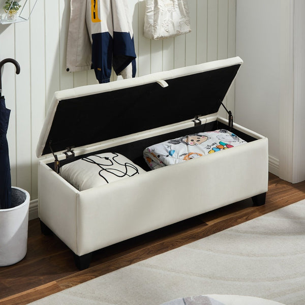 English Elm Fashion Beige Velvet Upholstered Storage Bench with Lift Top for Bedroom or Entryway W2082P176546